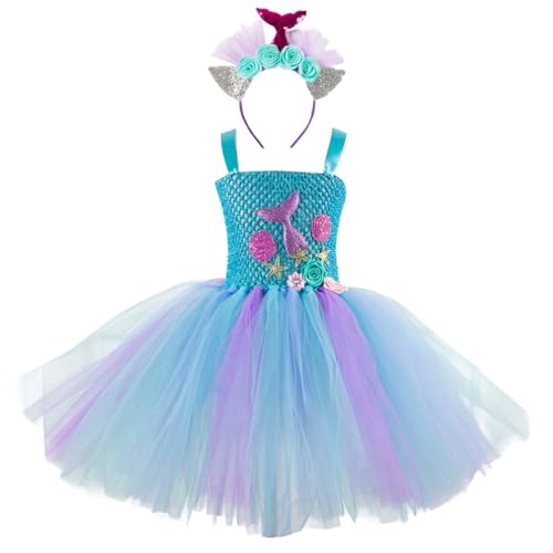 MaNMaNing Halloween-Kinderkostümkleid für Mädchen, Paillettenkleid mit Kopfbedeckung, Kleid für Kinder im Alter von 3 bis 12 Jahren (Blue, 10-12 Years) von MaNMaNing