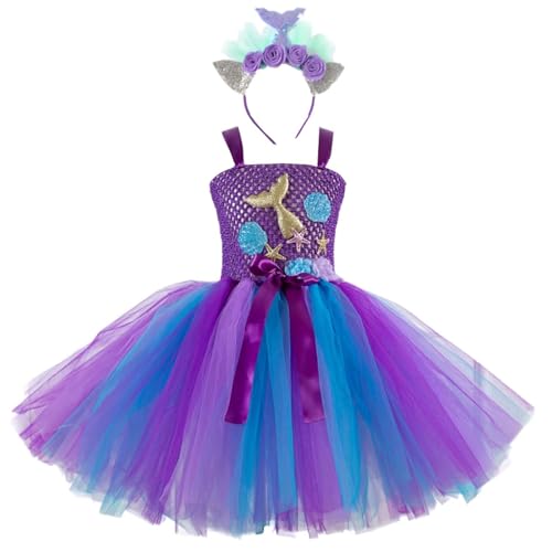 MaNMaNing Halloween-Kinderkostümkleid für Mädchen, Paillettenkleid mit Kopfbedeckung, Kleid für Kinder im Alter von 3 bis 12 Jahren (Purple, 8-9 Years) von MaNMaNing