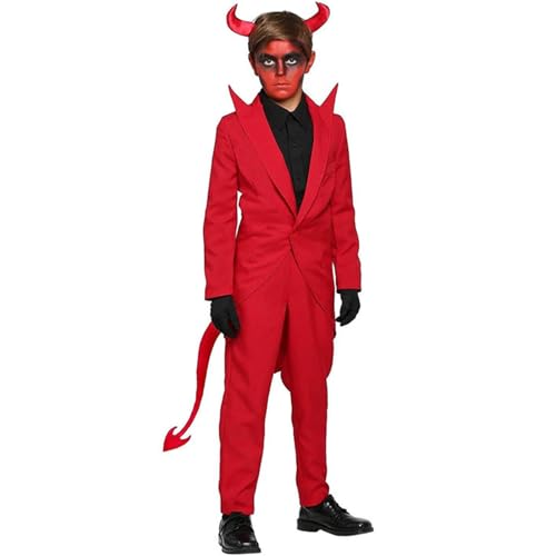 MaNMaNing Halloween-Kostüm für Jungen Outfit Kinder Party Dress Up Gothic Performance Anzug Cosplay formelle Kleidung für Kinder (Red, 14-15 Years) von MaNMaNing