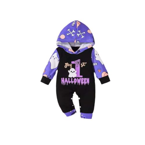 MaNMaNing Jungen Halloween Body Langarm Kürbis Kostüm Outfit Mit Kapuze Für Säugling Kleinkind Baby Herbst Winter Overall Strampler (Blue, 5-8 Months) von MaNMaNing
