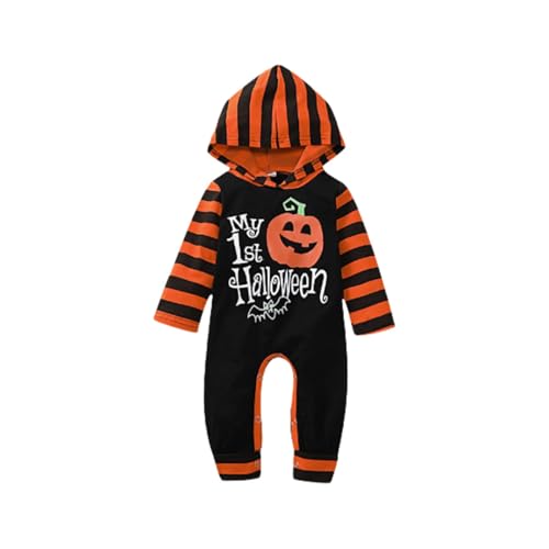 MaNMaNing Jungen Halloween Body Langarm Kürbis Kostüm Outfit Mit Kapuze Für Säugling Kleinkind Baby Herbst Winter Overall Strampler (Orange, 8-12 Months) von MaNMaNing