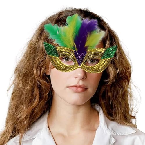 MaNMaNing Karnevals-Halbgesichts-Make-up-Performance, Golden Purple Green Sequenant Makeup-Maskerade-Performance Cosplay Partys Kostüm (GD1, One Size) von MaNMaNing