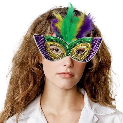 MaNMaNing Karnevals-Halbgesichts-Make-up-Performance, Golden Purple Green Sequenant Makeup-Maskerade-Performance Cosplay Partys Kostüm (GD2, One Size) von MaNMaNing