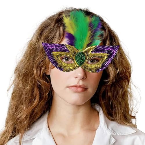 MaNMaNing Karnevals-Halbgesichts-Make-up-Performance, Golden Purple Green Sequenant Makeup-Maskerade-Performance Cosplay Partys Kostüm (GD3, One Size) von MaNMaNing