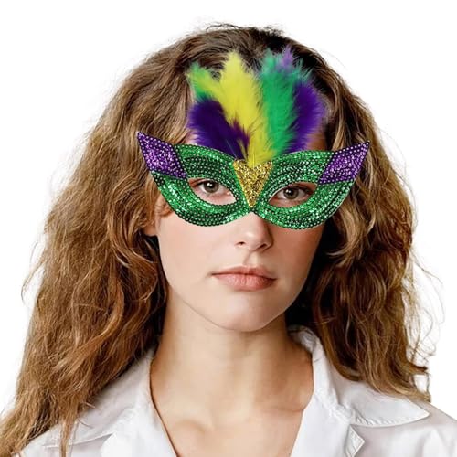 MaNMaNing Karnevals-Halbgesichts-Make-up-Performance, Golden Purple Green Sequenant Makeup-Maskerade-Performance Cosplay Partys Kostüm (GN1, One Size) von MaNMaNing