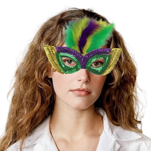 MaNMaNing Karnevals-Halbgesichts-Make-up-Performance, Golden Purple Green Sequenant Makeup-Maskerade-Performance Cosplay Partys Kostüm (GN2, One Size) von MaNMaNing