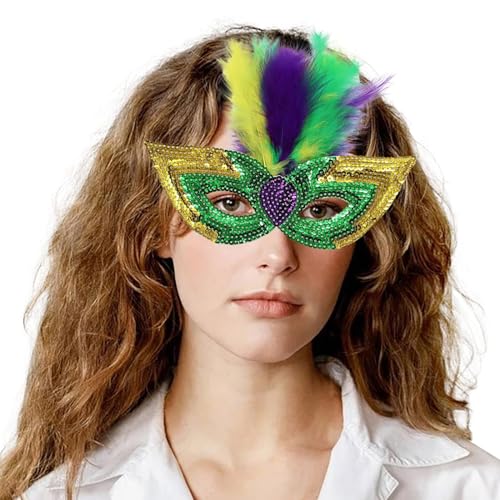 MaNMaNing Karnevals-Halbgesichts-Make-up-Performance, Golden Purple Green Sequenant Makeup-Maskerade-Performance Cosplay Partys Kostüm (GN3, One Size) von MaNMaNing