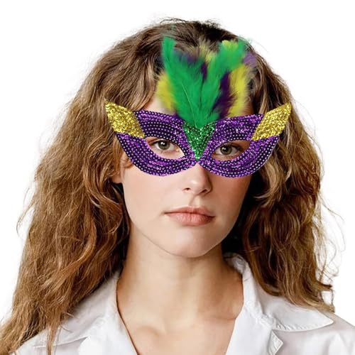 MaNMaNing Karnevals-Halbgesichts-Make-up-Performance, Golden Purple Green Sequenant Makeup-Maskerade-Performance Cosplay Partys Kostüm (PP1, One Size) von MaNMaNing