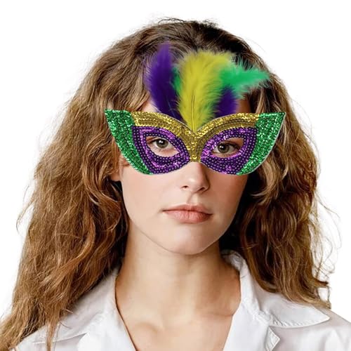 MaNMaNing Karnevals-Halbgesichts-Make-up-Performance, Golden Purple Green Sequenant Makeup-Maskerade-Performance Cosplay Partys Kostüm (PP2, One Size) von MaNMaNing