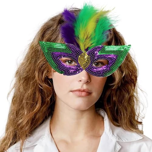 MaNMaNing Karnevals-Halbgesichts-Make-up-Performance, Golden Purple Green Sequenant Makeup-Maskerade-Performance Cosplay Partys Kostüm (PP3, One Size) von MaNMaNing