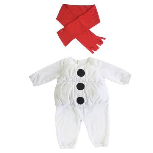 MaNMaNing Kleinkind Jungen Mädchen Weihnachten Langarm Cartoon Schneemann Cosplay Fleece Kostüm Overall Schal Outfits Cosplay (White, 12-18 Months) von MaNMaNing