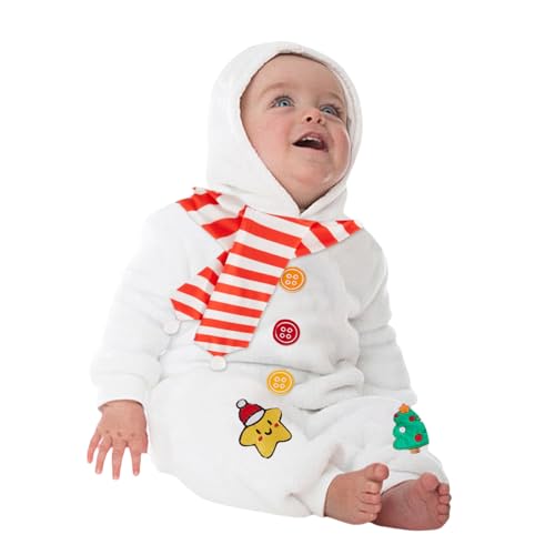 MaNMaNing Kleinkind Jungen Mädchen Weihnachten Langarm Strampler Cartoon Schneemann Cosplay Mit Fleece Kostüm Overall Schal Outfits (White, 18-24 Months) von MaNMaNing