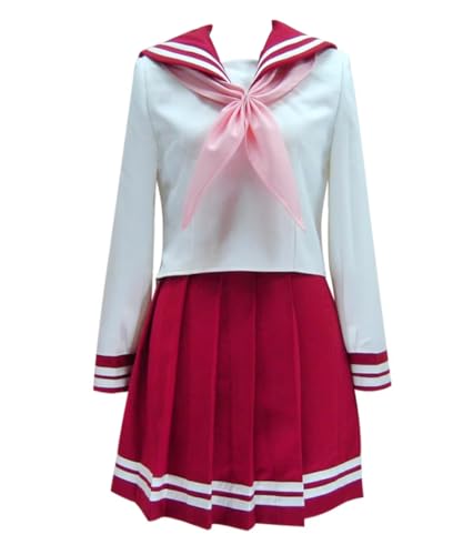 MaYng Anime Izumi Konata Cosplay Kostüm Damen Halloween Uniform Anzug Matrosenanzug Rot Outfits (XX-Small) von MaYng