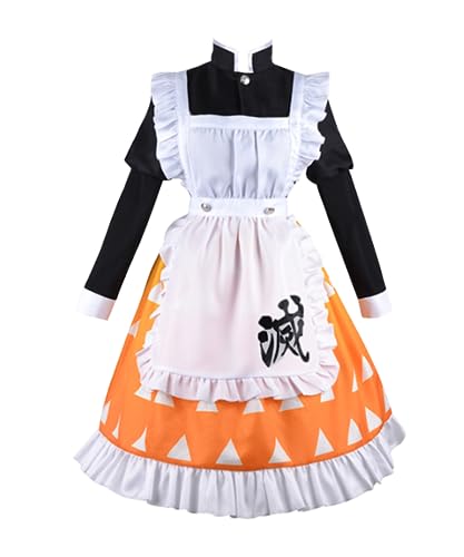 MaYng Damen Anime Agatsuma Zenitsu Cosplay Kostüm Lolita Uniform Anzug Schürze Kleid Halloween Party (Medium) von MaYng