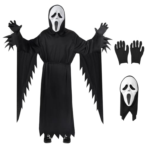 Halloween-Geister-Kostüm für Erwachsene, 4 Stück, Horror, Geist, gruselig, Overall, Outfit mit Handschuhen, Maske, Verkleidung für Halloween, Karneval, Cosplay von Maazusa