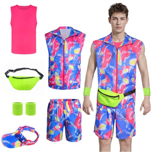 Maazusa 80er Jahre Workout-Kostüme für Herren, Halloween, Cosplay, 80er-, 90er-Jahre-Workout-Outfit-Set, 80er-Jahre-Kostüm-Zubehör-Set für Erwachsene, Halloween, Karneval, Party (Blau, XXL) von Maazusa