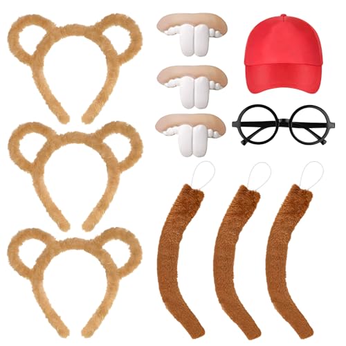 Maazusa Eichhörnchen-Cosplay-Zubehör für Kinder und Erwachsene, 11-teiliges Streifenhörnchen-Kostüm-Set, 3 Haarnadeln, 3 Schwänze, Hut, Brille, 3 Zähne, niedliches Tier-Kostüm für Halloween, Party von Maazusa