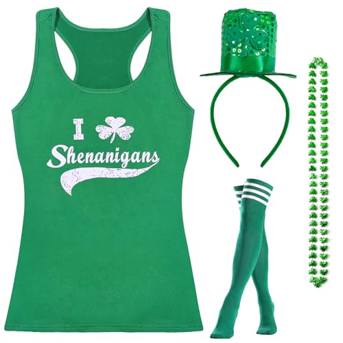 Maazusa Grüne Weste für Damen, Irland mit Hut, Stirnband, Halskette, Irland, Verkleidung für Welttag des Buches, St. Patrick's Day Party (Erwachsene, M) von Maazusa