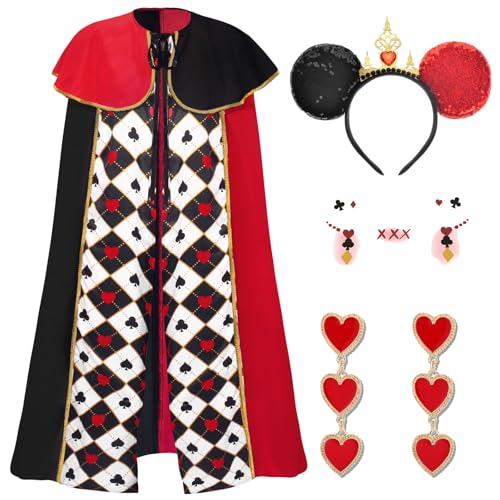 Maazusa Halloween-Königin-Kostüm für Damen, 3-teilig, Herz-Outfits, Umhang, Stirnband, Ohrringe, Gesichtsaufkleber, Verkleidung für Halloween, Cosplay-Party Maazusa Halloween-Königin-Kostüm für Damen, 3-teilig, Herz-Outfits, Umhang, Stirnband, Ohrringe, Gesichtsaufkleber, Verkleidung für Halloween, Cosplay-Party von Maazusa