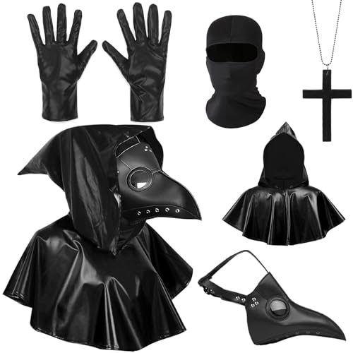 Maazusa Halloween-Kostüm für Erwachsene, Pestarzt, Zubehör, Schnabelmaske, Kapuzen-Poncho-Handschuhe, Kreuz-Halskette, Steampunk-Cosplay, Outfit, für Halloween, Karneval, Party, Verkleidung von Maazusa