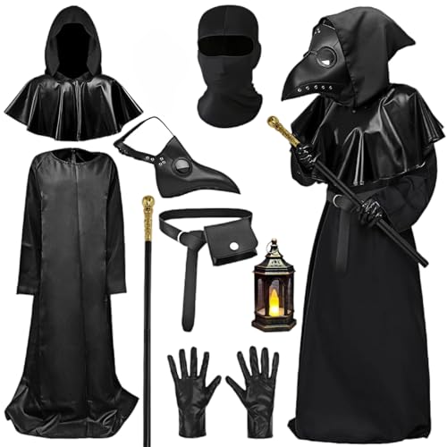 Maazusa Halloween Pest Doktor Kostüm Sets Erwachsene Pest Doktor Zubehör Robe Schnabel Maske Handschuhe Steampunk Verkleidung Outfit für Halloween Karneval Party (M) von Maazusa