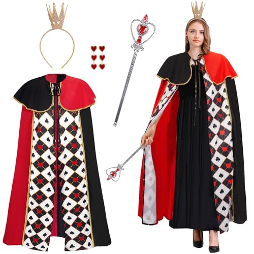 Maazusa Königin Kostüme für Damen 4 Stück Königin der Herzen Kostüm Umhang der Herzkönigin mit Krone Herz-Ohrringe Mantel Fancy Dress für Geburtstag Cosplay Party Maazusa Königin Kostüme für Damen 4 Stück Königin der Herzen Kostüm Umhang der Herzkönigin mit Krone Herz-Ohrringe Mantel Fancy Dress für Geburtstag Cosplay Party von Maazusa