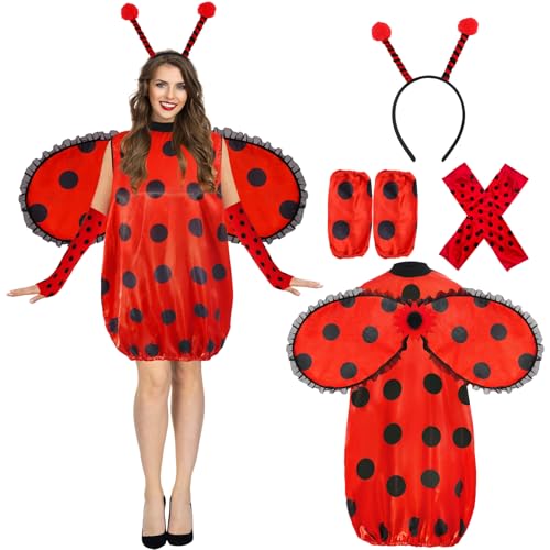 Maazusa Marienkäfer-Kostüm für Damen 4 Stück Ladybug Kostüm Marienkäfer mit Flügeln Beinärmel und Haarreif Karneval Kostüme für Fasching Maskerade Cosplay Party Maazusa Marienkäfer-Kostüm für Damen 4 Stück Ladybug Kostüm Marienkäfer mit Flügeln Beinärmel und Haarreif Karneval Kostüme für Fasching Maskerade Cosplay Party von Maazusa
