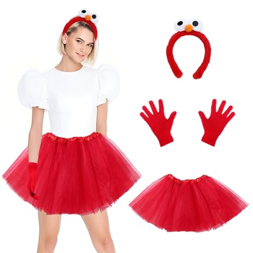Maazusa Sesames-Kostüm für Erwachsene, 3-teiliges Tutu-Rock, Cosplay-Outfit mit roten Handschuhen, Stirnband, rotes Cosplay-Kostüm für Halloween, Karneval, Party von Maazusa