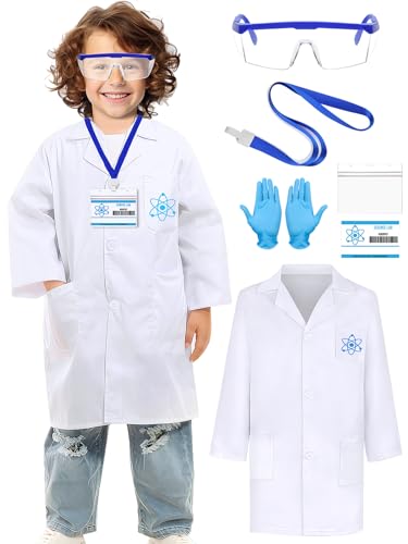Maazusa Wissenschaftler-Kostüm-Set für Kinder, 7-teilig, Laborkittel, Umhängeband, Brille, Handschuhe, Karte, Wissenschaftler, Cosplay-Kostüm für Welttag des Buches, Motto-Party, Wissenschaftswoche Maazusa Wissenschaftler-Kostüm-Set für Kinder, 7-teilig, Laborkittel, Umhängeband, Brille, Handschuhe, Karte, Wissenschaftler, Cosplay-Kostüm für Welttag des Buches, Motto-Party, Wissenschaftswoche von Maazusa