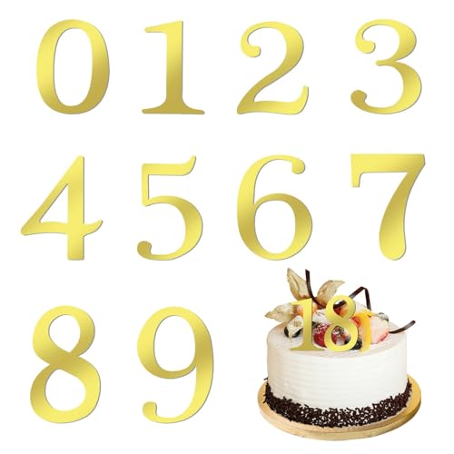 Mabor 0-9 Zahlen Tortendeko Geburtstag Gold Zahl Kuchen Dekoration Acryl Cake Topper Geburtstag für Jubiläen Gedenkfeiern Kindertaufen Abschlussfeiern von Mabor