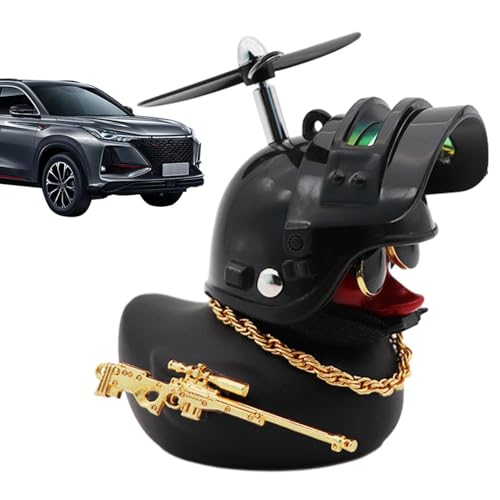 Ente Auto Ornament Niedliche Ente Auto Dekoration Fahrrad Gadget Ente Horn Auto Innendekoration mit Propellerhelmen Sonnenbrille und Goldkette von Maciun