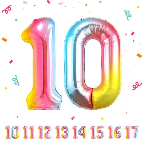 10 Geburtstag Deko zahlen luftballon 10 jahre | Folienballon Regenbogen - für 10. Geburtstagsdeko Männer Frauen Ballon Zahl Deko zum Geburtstag fliegt mit Helium 10.Geburtstagsparty 40"-101cm 10 Geburtstag Deko zahlen luftballon 10 jahre | Folienballon Regenbogen - für 10. Geburtstagsdeko Männer Frauen Ballon Zahl Deko zum Geburtstag fliegt mit Helium 10.Geburtstagsparty 40"-101cm von Maclunar