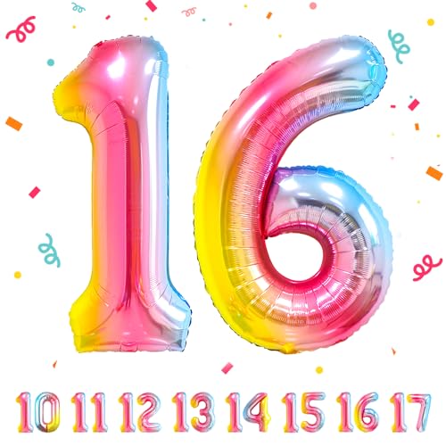 16 Geburtstag Deko zahlen luftballon 16 jahre | Folienballon Regenbogen - für 16. Geburtstagsdeko Männer Frauen Ballon Zahl Deko zum Geburtstag fliegt mit Helium 16.Geburtstagsparty 40"-101cm 16 Geburtstag Deko zahlen luftballon 16 jahre | Folienballon Regenbogen - für 16. Geburtstagsdeko Männer Frauen Ballon Zahl Deko zum Geburtstag fliegt mit Helium 16.Geburtstagsparty 40"-101cm von Maclunar