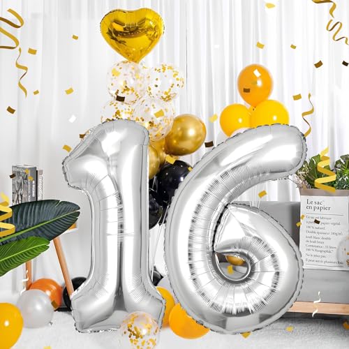 16 Geburtstag Deko zahlen luftballon 16 jahre | Folienballon Sliber - für 16. Geburtstagsdeko Männer Frauen Ballon Zahl Deko zum Geburtstag fliegt mit Helium 16.Geburtstagsparty 40"-101cm 16 Geburtstag Deko zahlen luftballon 16 jahre | Folienballon Sliber - für 16. Geburtstagsdeko Männer Frauen Ballon Zahl Deko zum Geburtstag fliegt mit Helium 16.Geburtstagsparty 40"-101cm von Maclunar