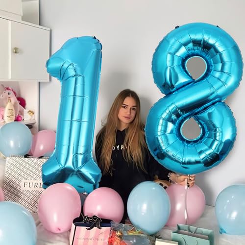 18 Geburtstag Deko zahlen luftballon 18 jahre | Folienballon Blau - für 18. Geburtstagsdeko Männer Frauen Ballon Zahl Deko zum Geburtstag fliegt mit Helium 18.Geburtstagsparty 40"-101cm 18 Geburtstag Deko zahlen luftballon 18 jahre | Folienballon Blau - für 18. Geburtstagsdeko Männer Frauen Ballon Zahl Deko zum Geburtstag fliegt mit Helium 18.Geburtstagsparty 40"-101cm von Maclunar