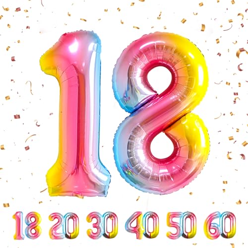 18 Geburtstag Deko zahlen luftballon 18 jahre | Folienballon Regenbogen - für 18. Geburtstagsdeko Männer Frauen Ballon Zahl Deko zum Geburtstag fliegt mit Helium 18.Geburtstagsparty 40"-101cm 18 Geburtstag Deko zahlen luftballon 18 jahre | Folienballon Regenbogen - für 18. Geburtstagsdeko Männer Frauen Ballon Zahl Deko zum Geburtstag fliegt mit Helium 18.Geburtstagsparty 40"-101cm von Maclunar
