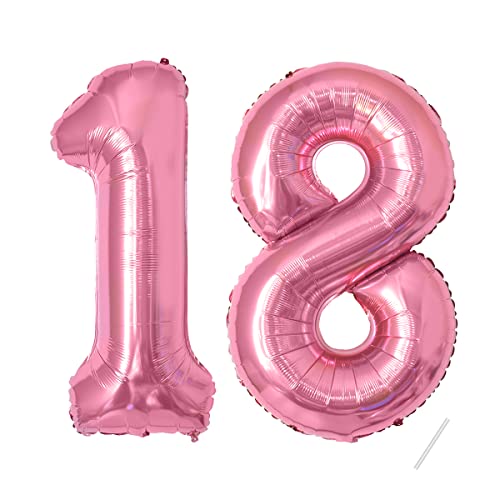 18 Geburtstag Deko zahlen luftballon 18 jahre | Folienballon Rosa- für 18. Geburtstagsdeko Männer Frauen Ballon Zahl Deko zum Geburtstag fliegt mit Helium 18 Geburtstagsparty 40"-101cm(Pink, 18) von Maclunar