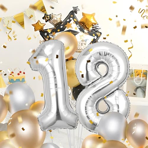 18 Geburtstag Deko zahlen luftballon 18 jahre | Folienballon Sliber- für 18. Geburtstagsdeko Männer Frauen Ballon Zahl Deko zum Geburtstag fliegt mit Helium 18.Geburtstagsparty 40"-101cm Sliver, 18 18 Geburtstag Deko zahlen luftballon 18 jahre | Folienballon Sliber- für 18. Geburtstagsdeko Männer Frauen Ballon Zahl Deko zum Geburtstag fliegt mit Helium 18.Geburtstagsparty 40"-101cm Sliver, 18 von Maclunar