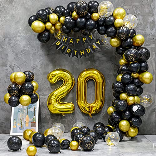 20 Geburtstag Deko, 20 . Geburtstag Mann Frauen, 20 Jahre Geburtstagdeko, Happy Birthday Girlande Ballon Schwarz Gold Dekoration, Deko 20 . Geburtstag Konfetti Luftballons Birthday Party… von Maclunar
