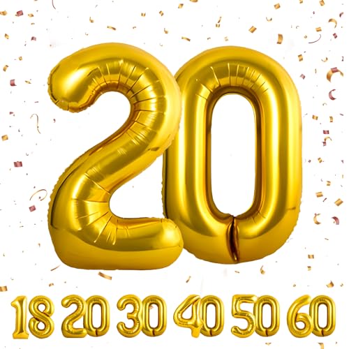 20 Geburtstag Deko zahlen luftballon 20 jahre | Folienballon Gold - für 20. Geburtstagsdeko Männer Frauen Ballon Zahl Deko zum Geburtstag fliegt mit Helium 20.Geburtstagsparty 40"-101cm von Maclunar