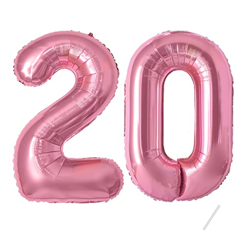 20 Geburtstag Deko zahlen luftballon 20 jahre | Folienballon Rosa- für 20. Geburtstagsdeko Männer Frauen Ballon Zahl Deko zum Geburtstag fliegt mit Helium 20.Geburtstagsparty 40"-101cm Pink, 20 von Maclunar