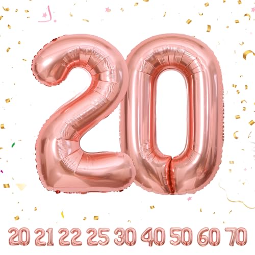 20 Geburtstag Deko zahlen luftballon 20 jahre | Folienballon Roségold - für 20. Geburtstagsdeko Männer Frauen Ballon Zahl Deko zum Geburtstag fliegt mit Helium 20.Geburtstagsparty 40"-101cm von Maclunar