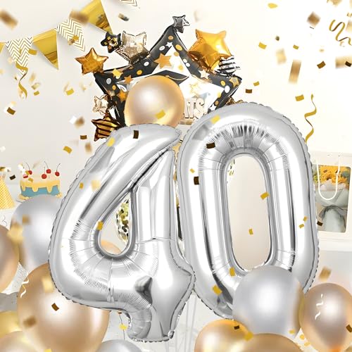 40 Geburtstag Deko zahlen luftballon 40 jahre | Folienballon Sliber- für 40. Geburtstagsdeko Männer Frauen Ballon Zahl Deko zum Geburtstag fliegt mit Helium 40.Geburtstagsparty 40"-101cm Sliver, 40 von Maclunar