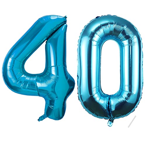 40 Geburtstag Deko zahlen luftballon 40 jahre | Folienballon blau- für 40. Geburtstagsdeko Männer Frauen Ballon Zahl Deko zum Geburtstag fliegt mit Helium 40.Geburtstagsparty 40"-101cm von Maclunar