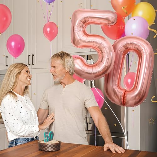50 Geburtstag Deko zahlen luftballon 50 jahre | Folienballon Roségold - für 50. Geburtstagsdeko Männer Frauen Ballon Zahl Deko zum Geburtstag fliegt mit Helium 50.Geburtstagsparty 40"-101cm von Maclunar