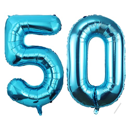 50 Geburtstag Deko zahlen luftballon 50 jahre | Folienballon blau- für 50. Geburtstagsdeko Männer Frauen Ballon Zahl Deko zum Geburtstag fliegt mit Helium 50.Geburtstagsparty 40"-101cm von Maclunar