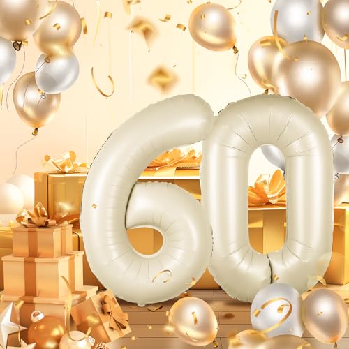 60 Geburtstag Deko zahlen luftballon 60 jahre | Folienballon Beige- für 60. Geburtstagsdeko Männer Frauen Ballon Zahl Deko zum Geburtstag fliegt mit Helium 60.Geburtstagsparty 40"-101cm von Maclunar