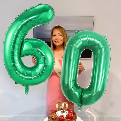 60 Geburtstag Deko zahlen luftballon 60 jahre | Folienballon Grün- für 60. Geburtstagsdeko Männer Frauen Ballon Zahl Deko zum Geburtstag fliegt mit Helium von Maclunar