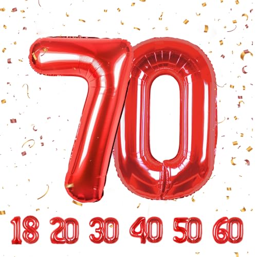 70 Geburtstag Deko zahlen luftballon 70 jahre | Folienballon Rot- für 70. Geburtstagsdeko Männer Frauen Ballon Zahl Deko zum Geburtstag fliegt mit Helium von Maclunar