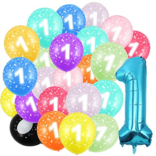 Geburtstag zahlen luftballon 1 jahre und 20Pcs 30cm Luftballons- Blau Folienballon in 40"-101cm Geburtstagsdeko - Ballon Zahl Deko zum Geburtstag fliegt mit Helium für Männer Frauen Geburtstagsparty von Maclunar